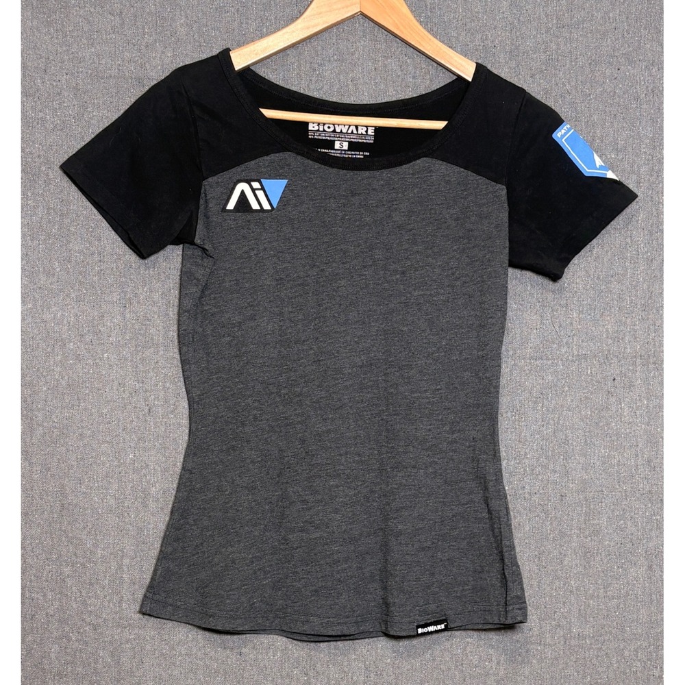 BioWare Mass Effect Andromeda Pathfinder T-Shirt Womens Small Grey Black Ai Logo